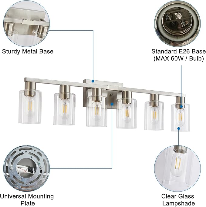 6 Light Bathroom Light Fixtures, Bathroom Vanity Light