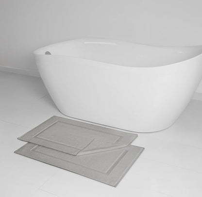 Casual Living Grey Cotton Bath Mats, Set of 2 Towel Mats for Bathroom Floor, Banded Absorbent Cotton Bath Rugs, Washable, Bathroom Accessories, 34-inch x 21-inch, Grey