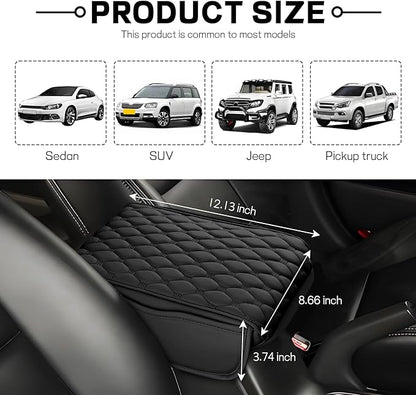 wuyaoyao Car Center Console Cover, 12.13"×8.66"×3.74" Leather Car Armrest Cover with with 2 Side Pockets, Memory Foam Soft Auto Armrest Cushion Pad, Universal Vehicle Arm Rest Protector (Black)