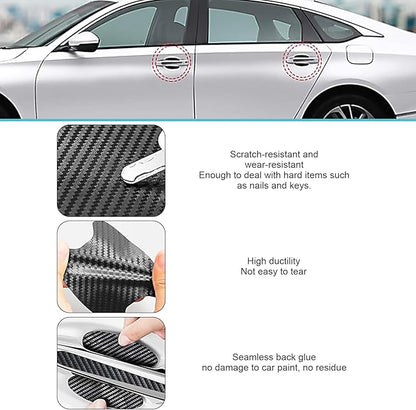 MLY 8 PCS Car Door Handle Protector, Carbon Fiber 3D Traceless Door Scratch Protector, Anti-Scratch Handle Bowl Covers Sticker, Universal for Most Vehicles (Black)