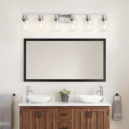 DIKAIDA Bathroom Vanity Light, 6-Light Nickel Modern Matte Wall Sconce Lighting