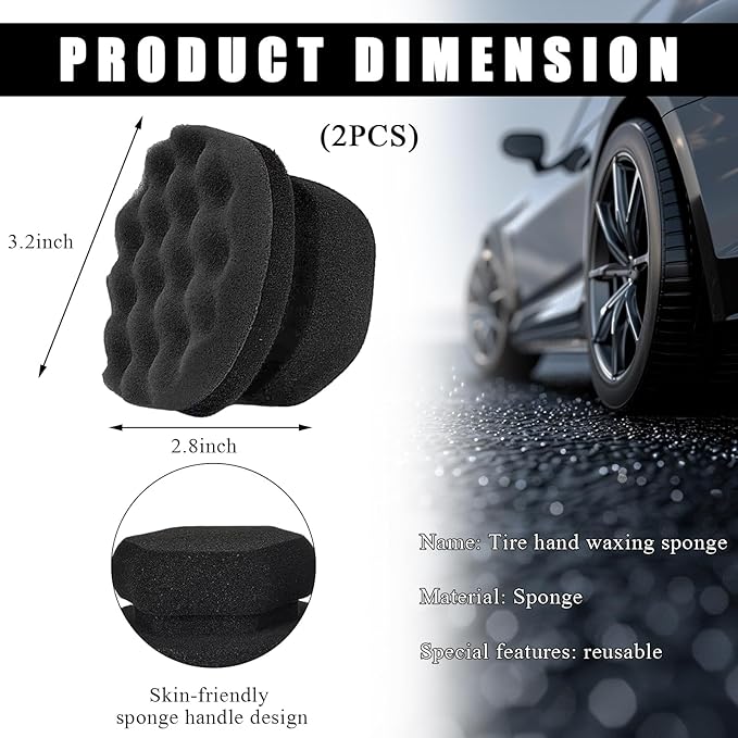 2 PCS Tire Dressing Applicator Pads, Reusable Hex Grip Tire Shine Applicator Polishing Sponge Pads, Wheel Tire Shine Detailing Foam for Most Vehicles, Car Accessories (Black, 3.15")