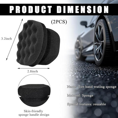 2 PCS Tire Dressing Applicator Pads, Reusable Hex Grip Tire Shine Applicator Polishing Sponge Pads, Wheel Tire Shine Detailing Foam for Most Vehicles, Car Accessories (Black, 3.15")
