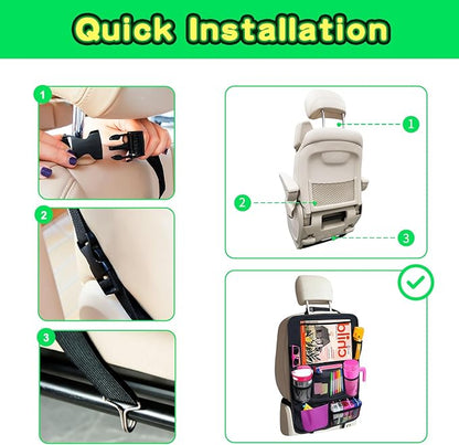 Car Organizer Kick Mats Back Seat Protector, Car Back Seat Organizer with Tablet Holder Pocket for Kids, Travel Accessories with 10 Storage Pockets, 2 Pack
