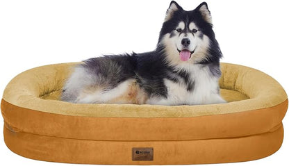 Orthopedic Waterproof Large Dog Bed: Memory Foam Washable Dog Bed with Bolsters - XXL Orthopedic Removable Cover for Medium Large Sized Pet - Non-Slip Bottom - Orange