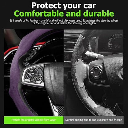 Mandark Car Steering Wheel Cover, Suede Sport Vehicle Steer Wheel Protector Fitting 15 Inch, Non-Slip Comfortable Automotive Interior Decoration Accessories, Universal for Most Cars (Purple)