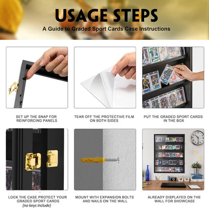 40 Graded Sport Card Display Case XL Baseball Card Display Case Wooden Wall Cabinet for Basketball Football Hockey Trading Cards Display Collectibles Souvenirs