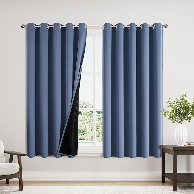 ChrisDowa 100% Blackout Curtains 63 inch Long