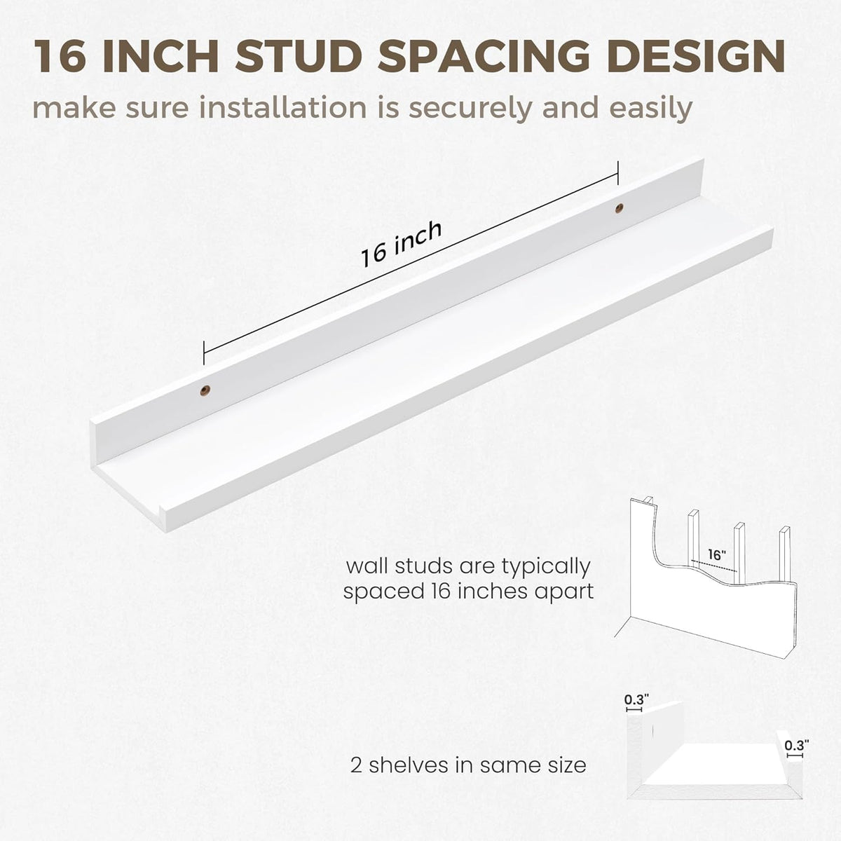 Axeman Floating Shelves for Wall - 24 Inch Picture Ledge Shelf Set of 2 - White Floating Shelves with Lip - Picture Shelf for Wall with Ledge - Photo Ledge Shelves for Pictures Nursery Books