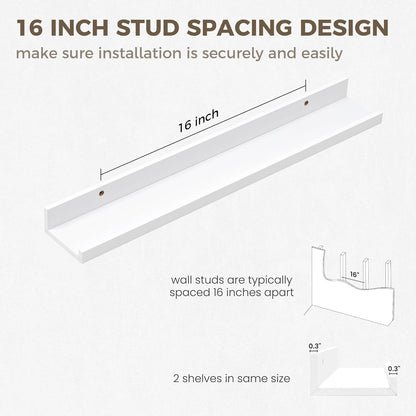 Axeman Floating Shelves for Wall - 24 Inch Picture Ledge Shelf Set of 2 - White Floating Shelves with Lip - Picture Shelf for Wall with Ledge - Photo Ledge Shelves for Pictures Nursery Books