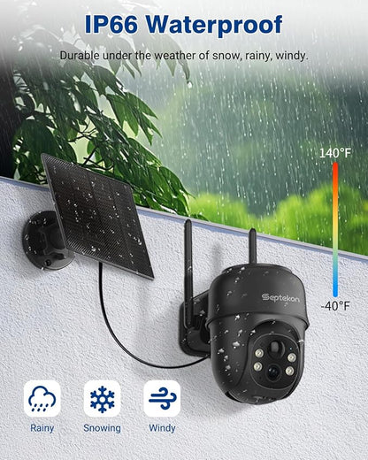 Septekon 2K Solar Security Cameras Wireless Outdoor 2 Pack, 360°PTZ Battery