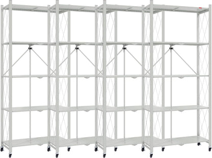 DEANIC 5 Tier Foldable Storage Shelves with Wheels, Large Capacity Shelving Unit, Freestanding Metal Wire Shelf Rack, No Assembly Organizer Rack for Garage Kitchen, Basement, Pantry(Grey Pack of 4)
