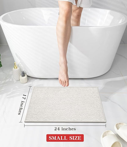 chakme Bathroom Rugs Mat 24x17, Ultra Thin Non Slip Bath Mat Small Quick Dry Absorbent Bath Mat for Bathroom Floor, (White, 24"x17")