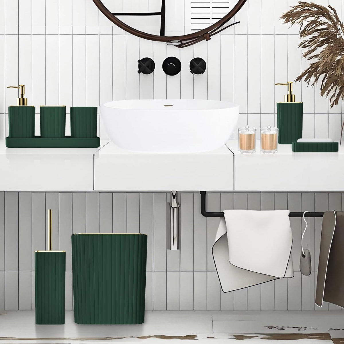 Bathroom Accessories Set - Gorgeous Green Bathroom Set, 10PC Green Bathroom Accessory Set, Bathroom Sets with Toilet Brush, Bathroom Trash Can