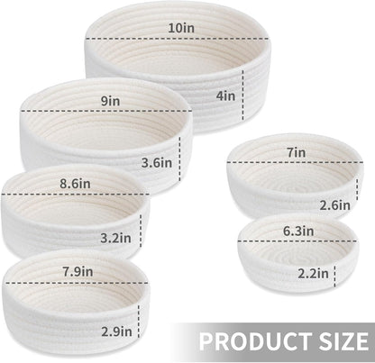 Small Shelf Storage Baskets for Organizing, 6 Pack Round Cotton Rope Bins, Decorative and Cute Woven Baskets for Bedroom and Closet, Key Tray Bowl, Home Decor Countertop Organizer (Beige)