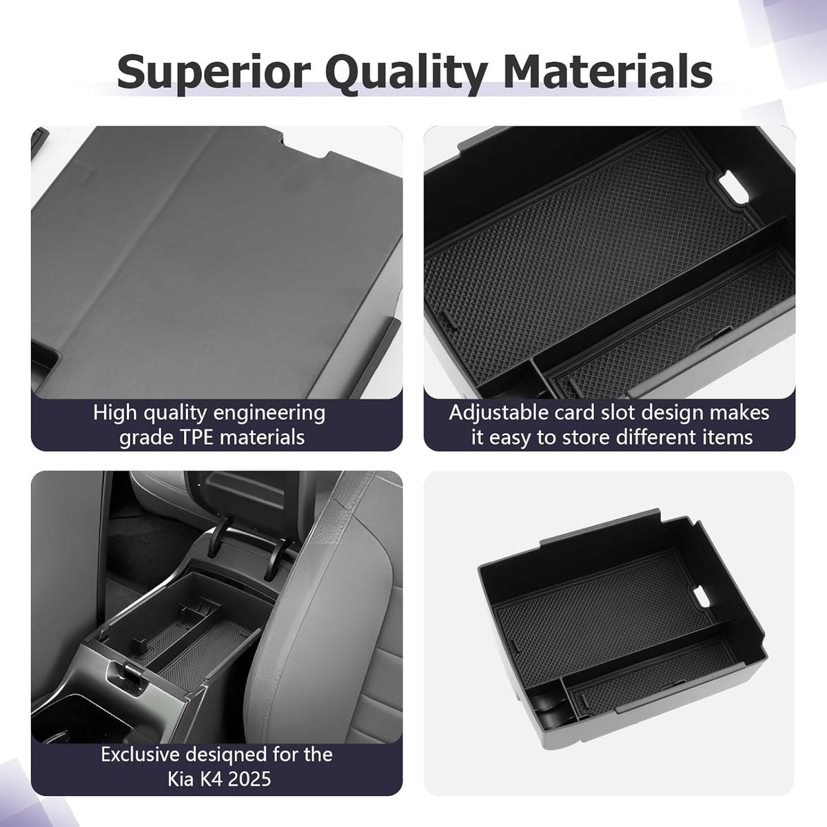 LUWU 2025 K4 KIA Center Console Organizer Compatible with 2025 Kia K4 LX/LXS/EX/GT-Line/GT-Line Turbo Accessories Armrest Console Organizer Armrest Insert Tray 2025 Kia K4 Black-Trim