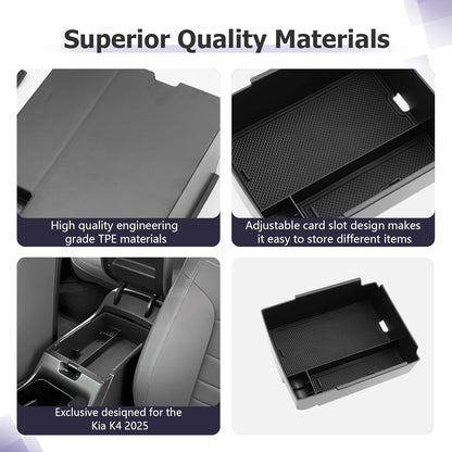 LUWU 2025 K4 KIA Center Console Organizer Compatible with 2025 Kia K4 LX/LXS/EX/GT-Line/GT-Line Turbo Accessories Armrest Console Organizer Armrest Insert Tray 2025 Kia K4 Black-Trim
