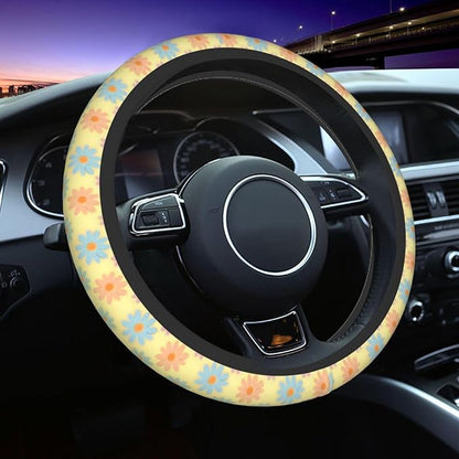 Flowers Cute Steering Wheel Cover Non-Slip Breathable Sweat-Absorbent Suitable for SUV Van Truck Car Universal Protection Accessories 15 Inch Suitable for Women Men