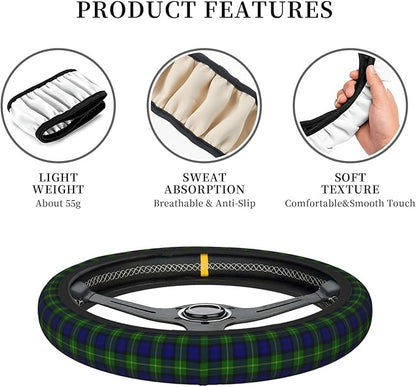 Thickened Elastic Steering Wheel Cover, Gordon Tartan Blue Green Plaid Ultra, Soft, Breathable, Fit for Cars, SUVs, Trucks, Stylish Comfortable Grip