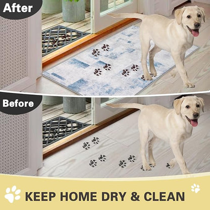 COMSLE Door Mat, Front Door Mat Indoor for Entrance Faux Wool Absorbent Non Slip Modern Throw Rug for Entryway Hallway Muddy Paws - Pet Friendly, 32x48 Inches,Square Blue Machine Washable