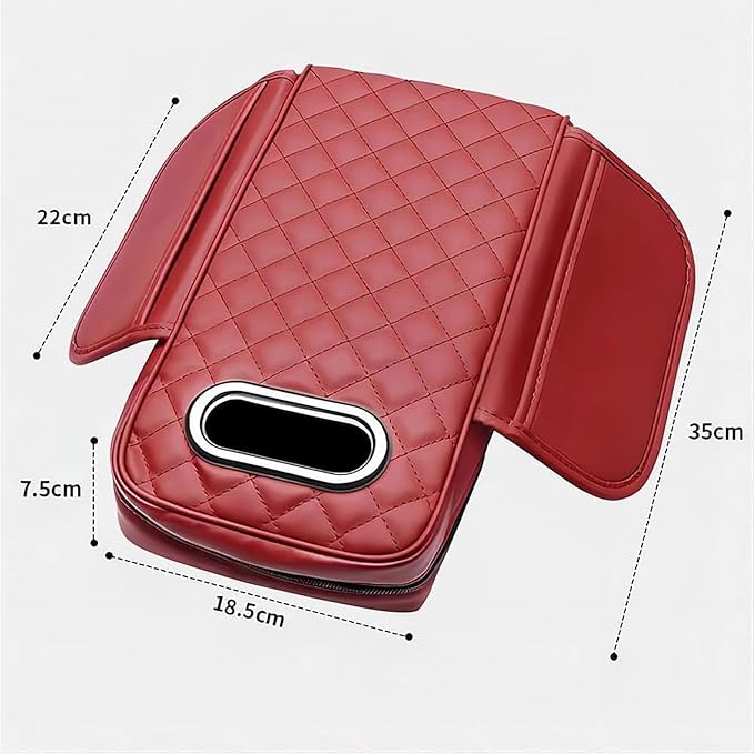 Car Arm Rest Cover Pad for Ford Maverick 2022 2023 2024, Leather Memory Foam Center Console Cushion with 2 Storage Bags and a Tissue Box Universal Car Interior Accessories,C/Black-Red