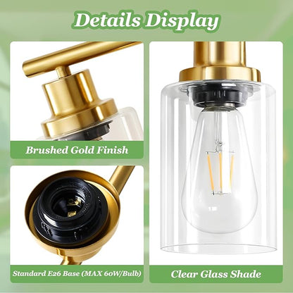 Guliaofo 5-Light Bathroom Vanity Lights, E26 Modern Brushed Gold Bathroom Light