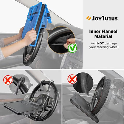 JOYTUTUS 3 in 1 Steering Wheel Eating Tray (Blue), Car Back Seat Laptop Desk, Multifunctional Office Bag Car Work Table for Writing, Car Organizer for Kids, Commuters, Family