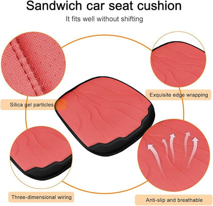 Car Seat Cushion Pad, Comfortable Foam Non-Slip Vehicle Front Seat Bottom Protector for Back Pain Relief, Breathable Automotive Chair Covers, Universal for SUV RV Truck (Red)
