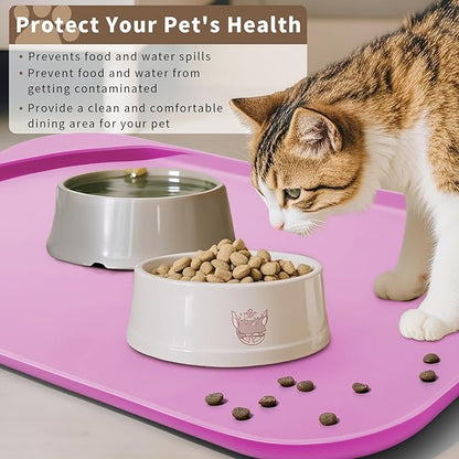 Smilool Silicone Pet Food Mat with Raised Edge for Food and Water Bowl, Dog Feeding Mats, Cat Food Trays for Floor Waterproof, Rubber Tray for Dogs and Cats, 22 x 14 x 0.8 Pink