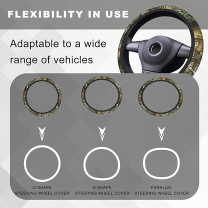 Camouflage Tree Steering Wheel Cover, Cool Anti-Slip Breathable Car Accessories Interior Elastic Steering Wheel Cover for Men Women Fit Auto, SUV Vans Truck Universal 14.5-15 Inch