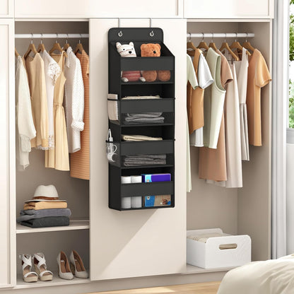 1 Pack 4-Tier Over the Door Organizer, Heavy-Duty Large Deep Pocket Hanging With 4 Large Front & 4 Side Pockets With for Pantry, Kitchen, Bathroom, Dorm, Black