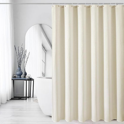 Gibelle Ivory Shower Curtain, Waffle Weave Textured Fabric Shower Curtain for Bathroom - Soft Cloth & Hotel Spa Luxury, Water Repellent, Machine Washable, 72X72, Ivory