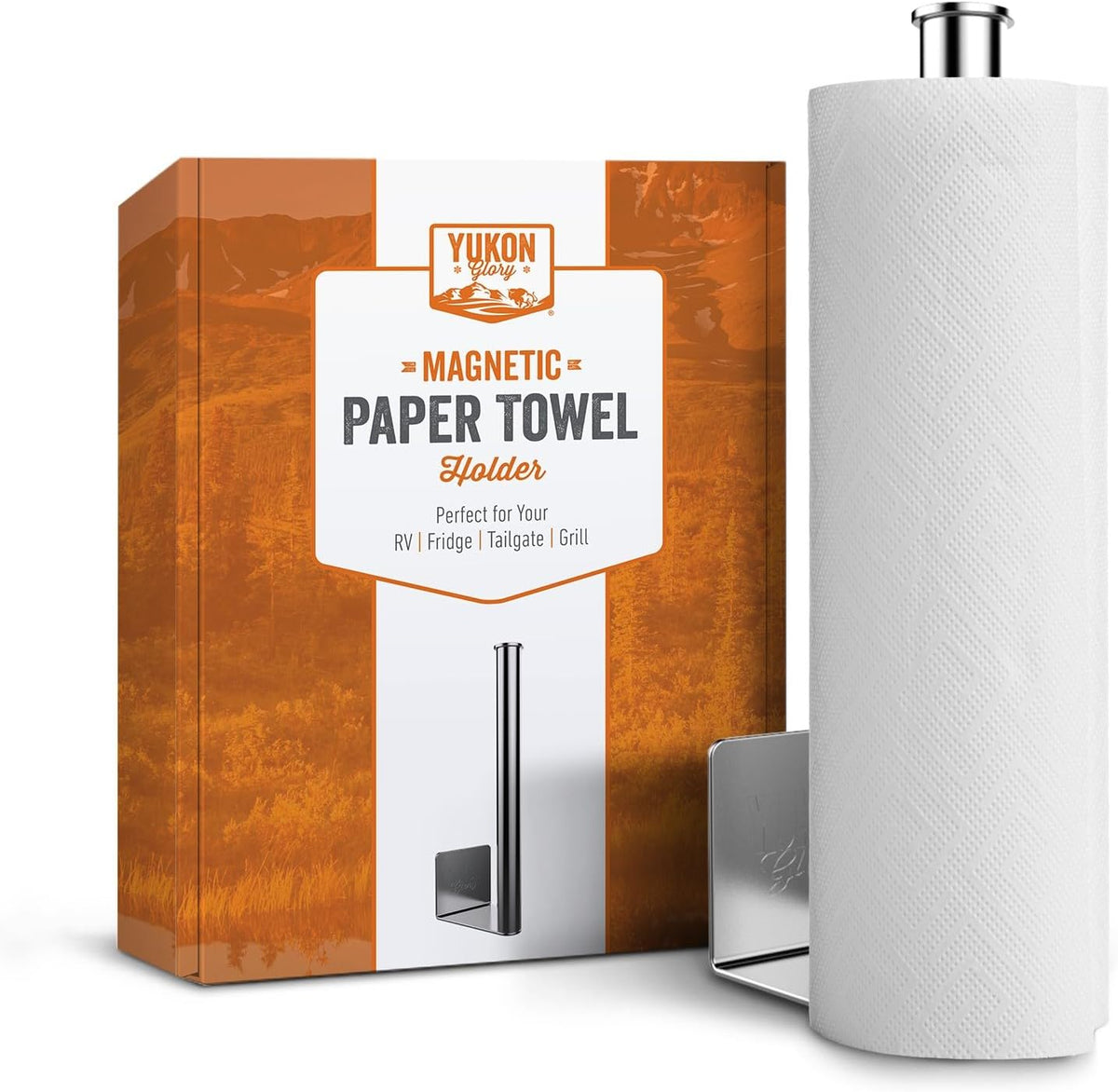 Yukon Glory Magnetic Paper Towel Holder for Refrigerator & Grill, Stainless Steel, Strong Magnet, Rotatable, Non-Scratch Pad