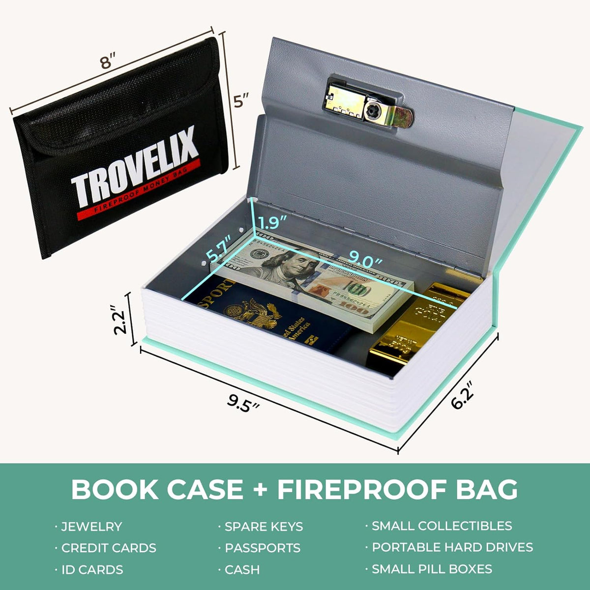 Book Safe with Combination Lock, Hidden Safe (9.5 x 6.2 x 2.2 Inch) with Fireproof Bag, Secret Diversion Safe, Hollow Book Box Hidden Storage, Money Safe Box for Cash (LITTLE WOMEN)