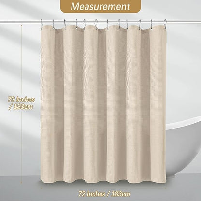 PANGSINNE Beige Fabric Shower Curtain - Waffle Textured Heavy Duty Shower Curtains for Bathroom, 256GSM Hotel Spa Luxury Weighted Bath Curtain with 12 Hooks, 72x72, Beige