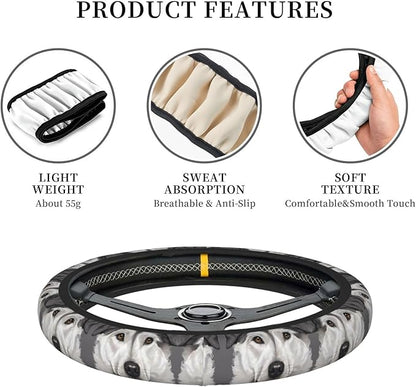Alaskan Sled Dog Face Car Steering Wheel Cover, 15 Inch Steering Wheel Cover Stylish Decor for Most Cars