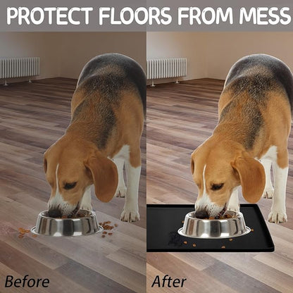 MateeyLife Silicone Cat & Dog Food Mat for Floors Waterproof, Anti-Slip Dog Bowl Mats for Food and Water, Pet Feeding Mats with Lip to Prevent Spills, Pet Placemat for Messy Drinkers to Protect Floors