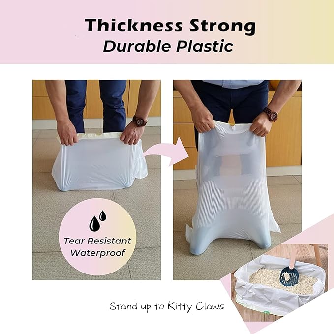 KropBom Cat Litter Box Liners, 20 Count - 41" x 19" Large Extra Durable Litter Pan Bags with Drawstring - Heavy Duty Liner Bags for Pet Litter Tray (Unscented)