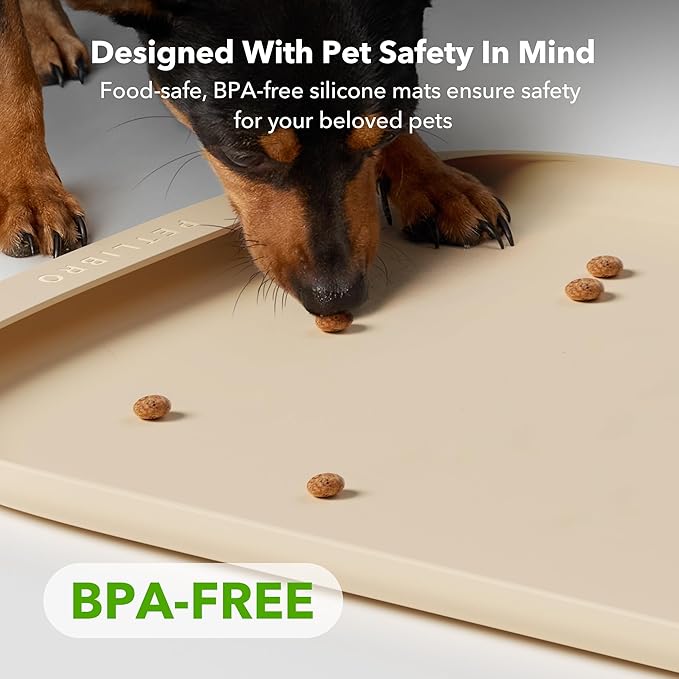 PETLIBRO Cat Food Mat Safety Silicone Dog Food Mat for Feeder Fountain Waterproof Dog Bowl Mats Raised Edge Spill Protection Floor, Cove Feeding Pet Mat(for PLAF109 PLAF301), 22''x16.5''