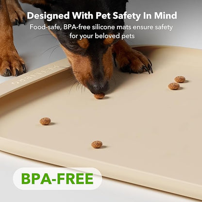 PETLIBRO Cat Food Mat Safety Silicone Dog Food Mat for Feeder Fountain Waterproof Dog Bowl Mats Raised Edge Spill Protection Floor, Cove Feeding Pet Mat(for PLAF109 PLAF301), 22''x16.5''