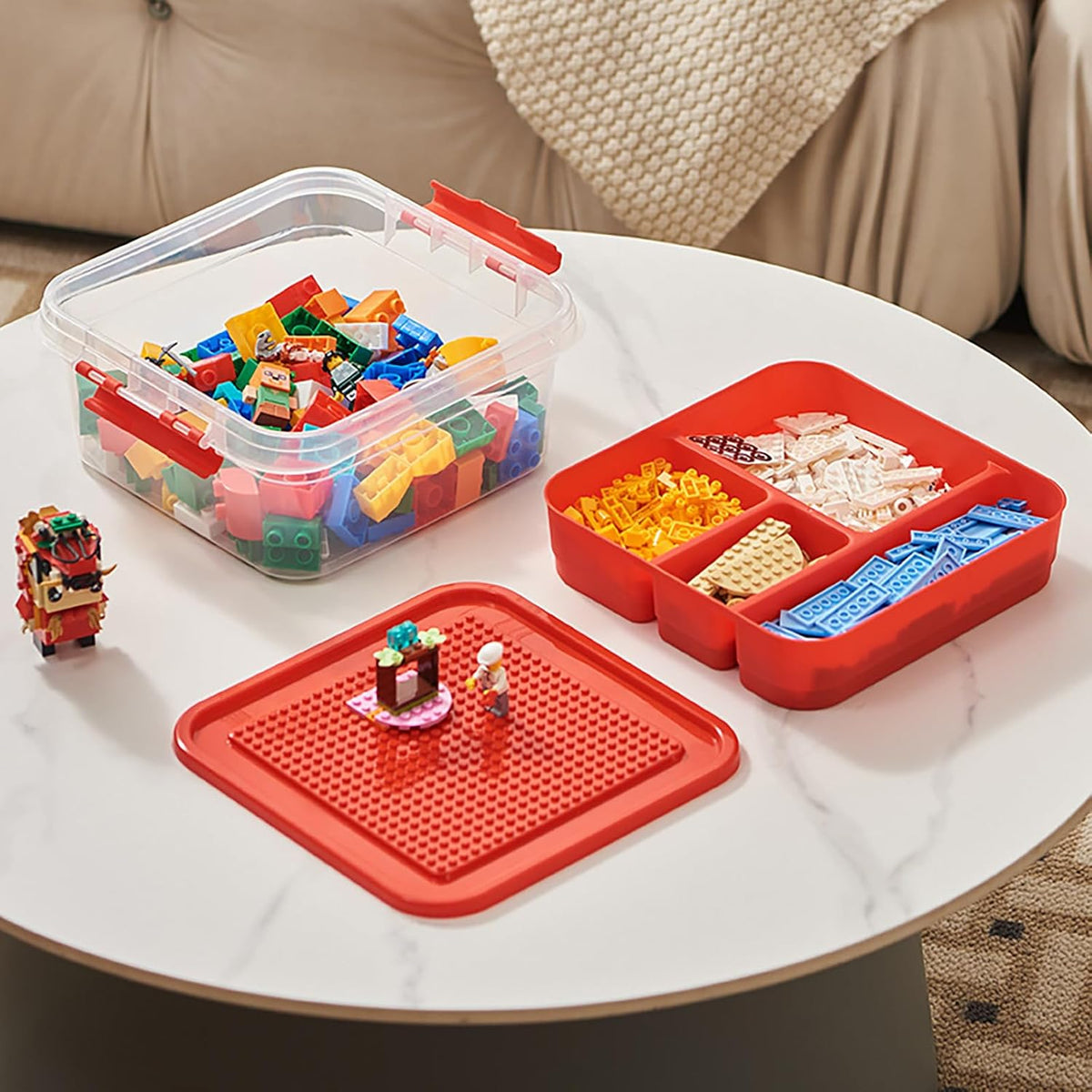 Toys Storage Organizer Bins for Lego, Building Blocks Storage with Building Baseplate Lid, Storage Containers for Building Brick Storage Plastic Stackable Organizer Bin Toy Chest