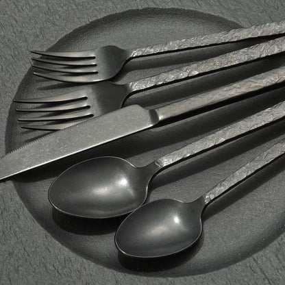 KINGSTONE 20 Pcs Black Hammered Silverware Set for 4, 18/10 Stainless Steel Heavy Duty Flatware Set, Tableware Cutlery Utensil Sets for Home Restaurant Dishwasher Safe