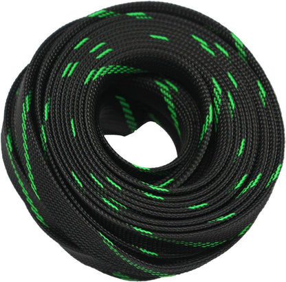 30ft PET Expandable Sleeving Wire Cable Sleeve (2/5", Green&Black)