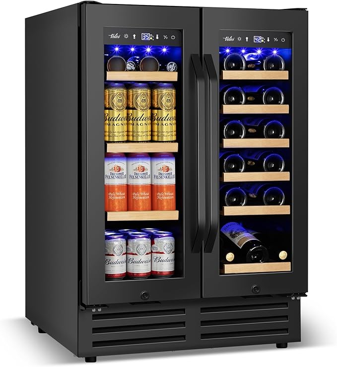 Wine and Beverage Refrigerator Black, 24 Inch Beverage Cooler Under Counter