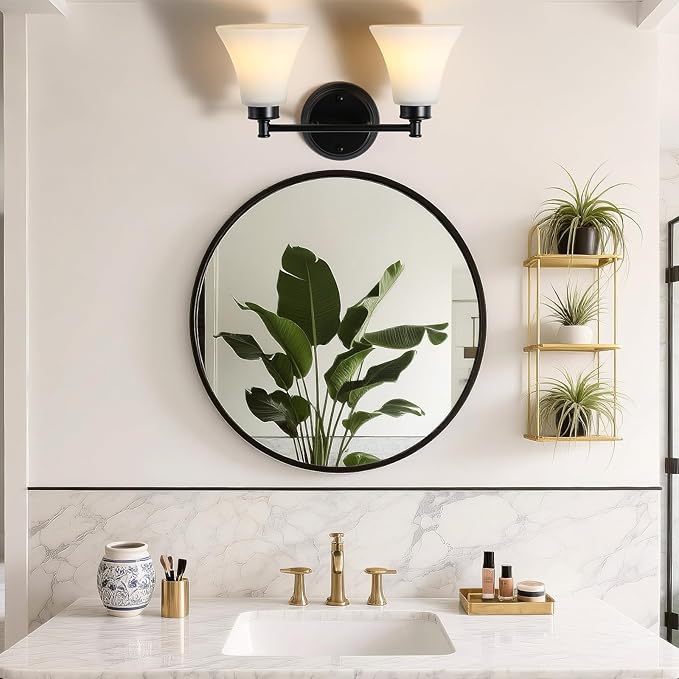 LOUSACE 2 Light Bathroom Vanity Light Matte Black Bathroom Lighting Fixtures