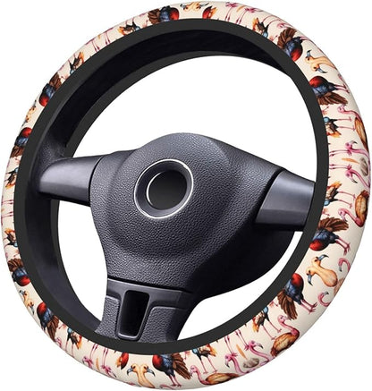 Flamingoes Turkey Car Steering Wheel Cover, 15 Inch Steering Wheel Cover Stylish Decor for Most Cars