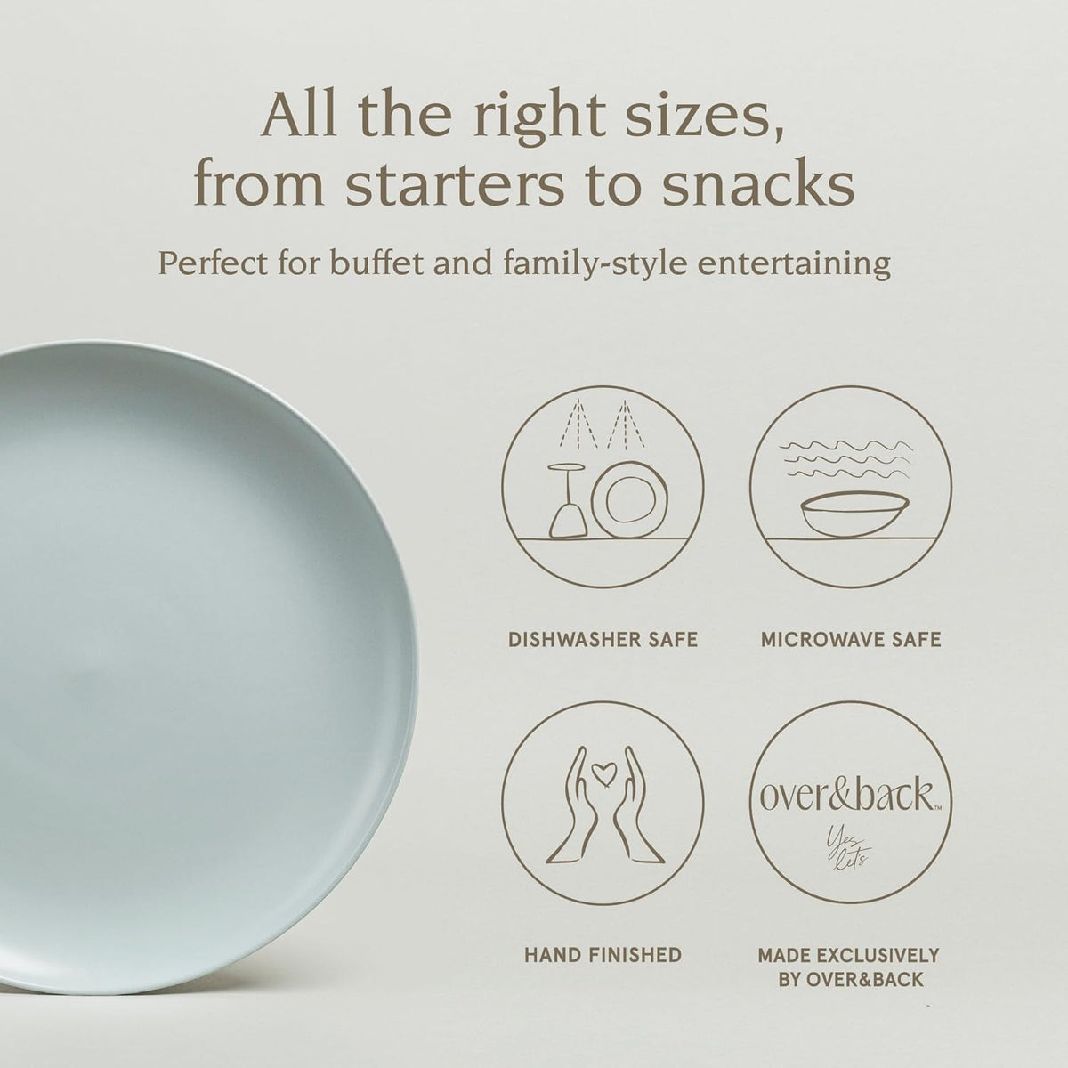 over&back Coupe Stoneware Serving Platter - Elegant 1-Piece Round Serving Platter to Complete Your Kitchen Set - 13.1" x 13.1" - Semi-Matte Fog Blue