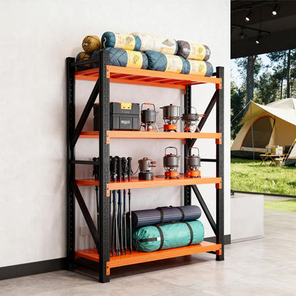79" H Garage Shelving,3500LBS Heavy Duty Storage Rack,4 Tiers Metal Storage Rack Shelf, Adjustable Shelving Unit for Garage,Kitchen,Warehouse,Basement,78.7" H x 47.2" W x 19.6" D,Black&Orange