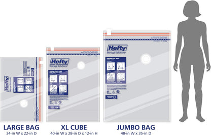 Hefty Shrink-Pak Starter Kit - 2 Large, 1 XL Cube, 1 Jumbo Vacuum Seal Storage Bag and Hand Pump – Space Saver Bags for Clothing, Pillows, Towels, or Blankets, 5 Pc Set