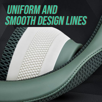 Carodi Car Steering Wheel Cover, Leather and Breathable ice Silk Fabric, Comfortable, Non-Slip, Warm in Winter and Cool in Summer, Universal 15 inch (Green)